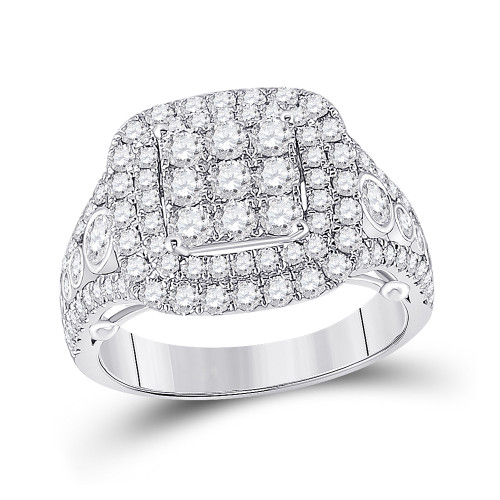 14kt White Gold Womens Round Diamond Square Cluster Ring 1-7/8 Cttw