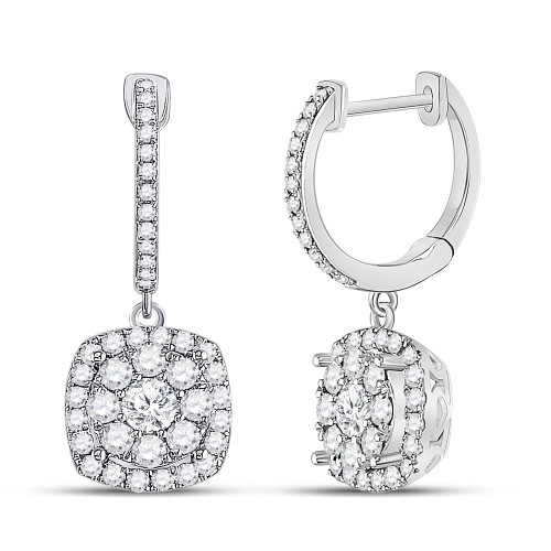 14kt White Gold Womens Round Diamond Hoop Square Dangle Earrings 1 Cttw