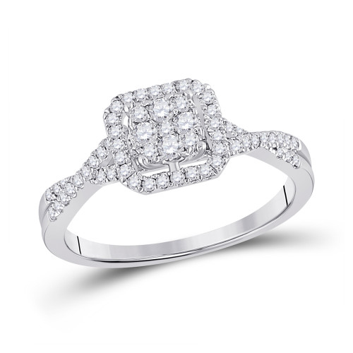 10kt White Gold Womens Round Diamond Square Cluster Ring 1/2 Cttw - 153609