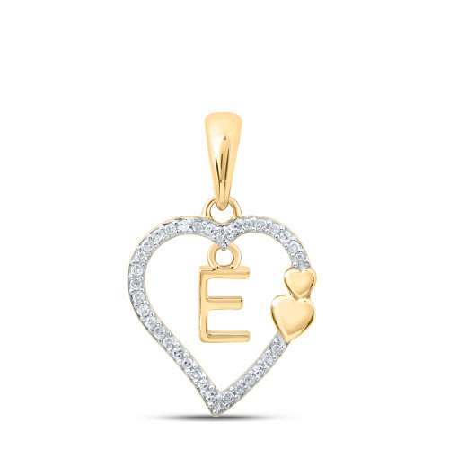 10kt Yellow Gold Womens Round Diamond E Heart Letter Pendant 1/10 Cttw