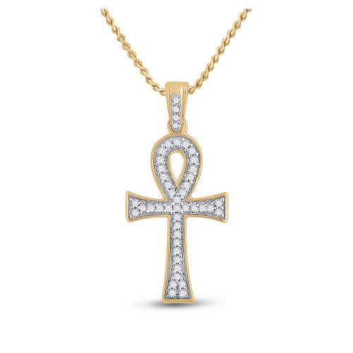 10kt Yellow Gold Mens Round Diamond Ankh Cross Charm Pendant 1/5 Cttw - 118952