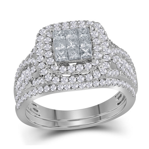 14kt White Gold Princess Diamond Bridal Wedding Ring Band Set 1-1/2 Cttw - 116065