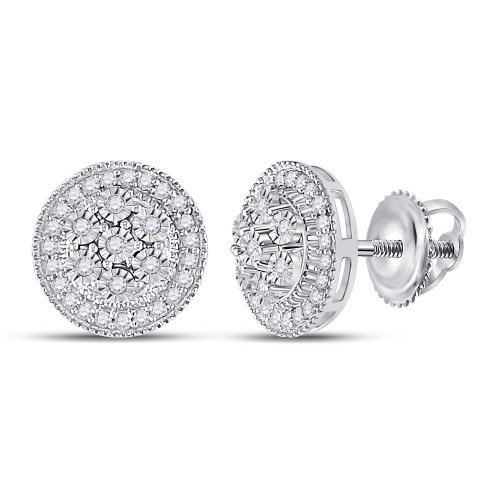 10kt White Gold Womens Round Diamond Circle Cluster Earrings 1/6 Cttw