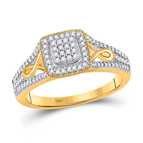 10kt Yellow Gold Womens Round Diamond Square Cluster Ring 1/4 Cttw - 128126
