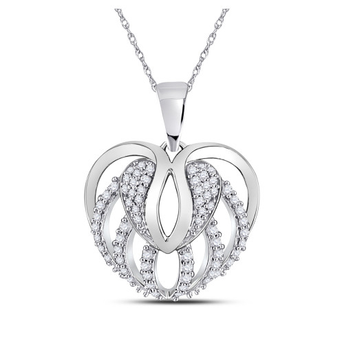 10kt White Gold Womens Round Diamond Heart Pendant 1/5 Cttw - 128179