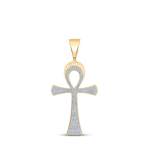 10kt Yellow Gold Mens Round Diamond Ankh Cross Charm Pendant 3/4 Cttw - 128169