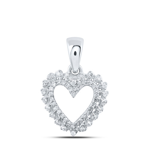10kt White Gold Womens Round Diamond Heart Pendant 1/8 Cttw - 167772