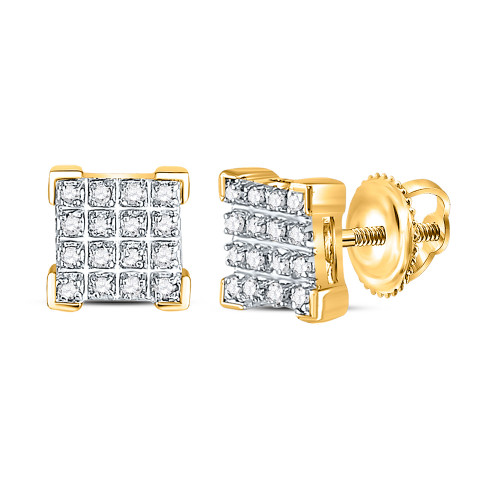 10kt Yellow Gold Mens Round Diamond Square Earrings 1/10 Cttw - 118865