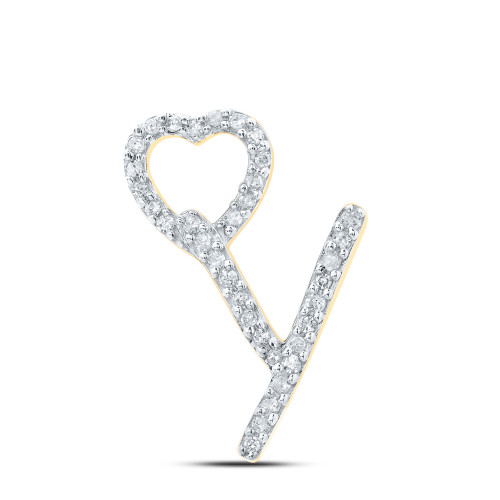 10kt Yellow Gold Womens Round Diamond Y Heart Letter Pendant 1/10 Cttw - 167859