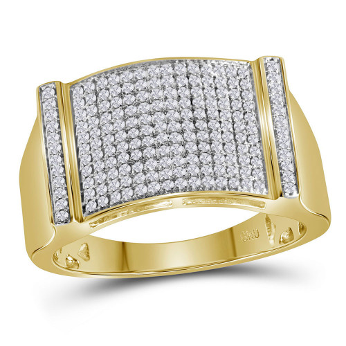 10kt Yellow Gold Mens Round Diamond Rectangle Cluster Ring 1/2 Cttw - 116254