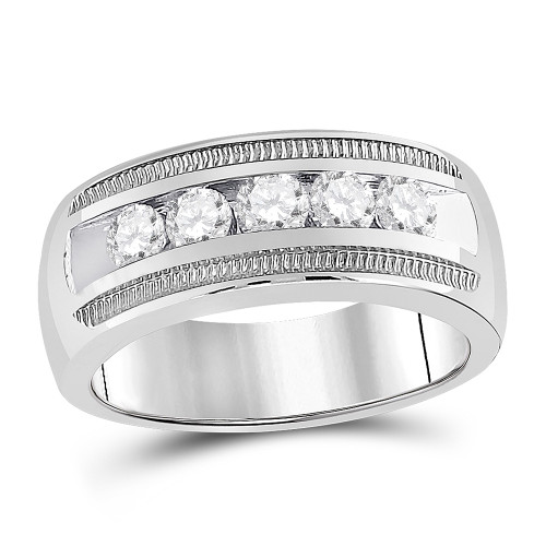 14kt White Gold Mens Round Diamond Wedding 5-stone Band Ring 1 Cttw