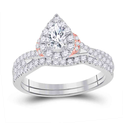 14kt Two-tone Gold Pear Diamond Bridal Wedding Ring Band Set 1 Cttw - 155455