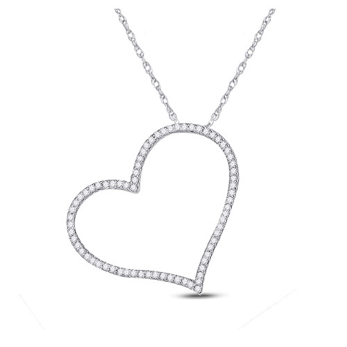 10kt White Gold Womens Round Diamond Heart Pendant 1/5 Cttw - 155506