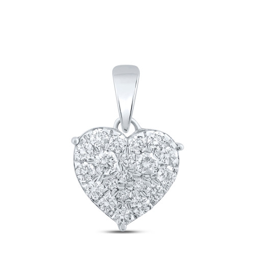 10kt White Gold Womens Round Diamond Heart Pendant 3/4 Cttw - 167507