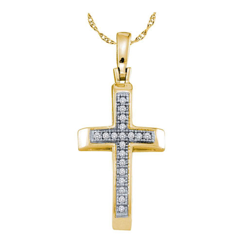 10kt Yellow Gold Womens Round Diamond Cross Pendant 1/20 Cttw