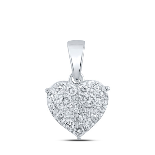 10kt White Gold Womens Round Diamond Heart Pendant 1/2 Cttw - 167529