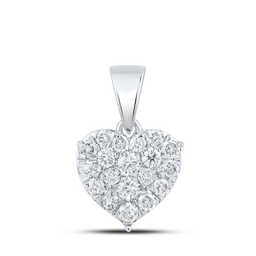 10kt White Gold Womens Round Diamond Heart Pendant 7/8 Cttw - 167510