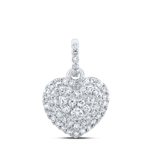 10kt White Gold Womens Round Diamond Heart Pendant 1/4 Cttw - 167545