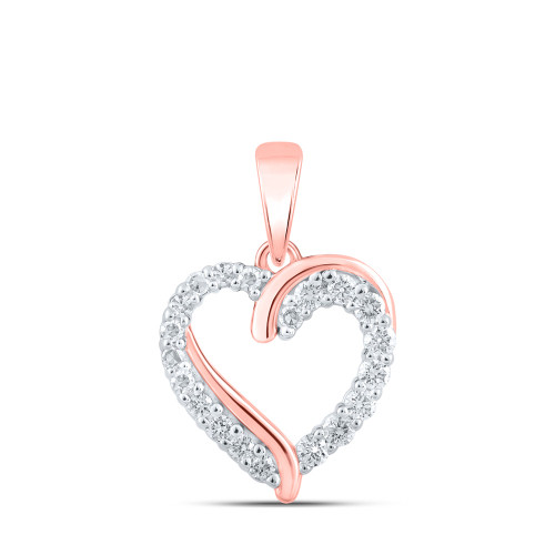 10kt Rose Gold Womens Round Diamond Heart Pendant 1/4 Cttw - 167543