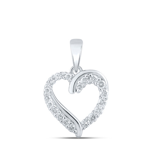 10kt White Gold Womens Round Diamond Heart Pendant 1/4 Cttw - 167542