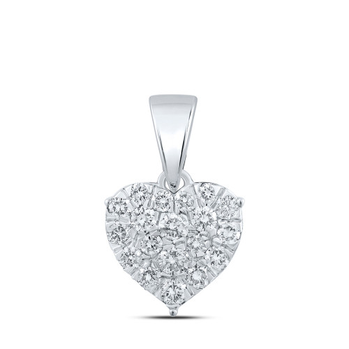 10kt White Gold Womens Round Diamond Heart Pendant 1/6 Cttw - 167535