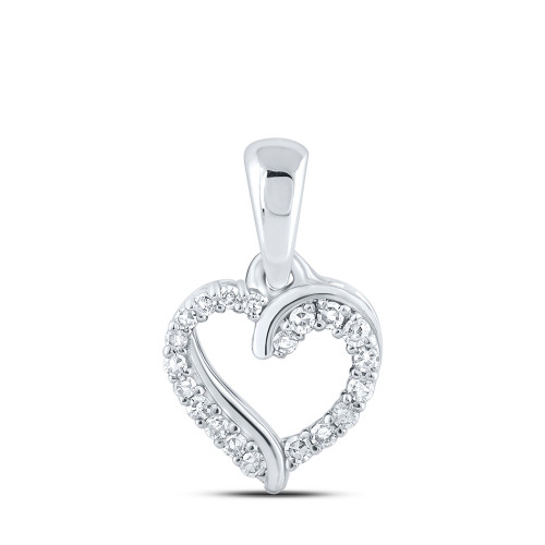 10kt White Gold Womens Round Diamond Heart Pendant 1/12 Cttw - 167539