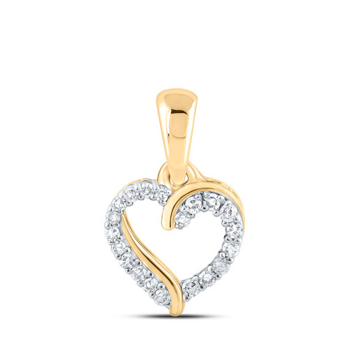 10kt Yellow Gold Womens Round Diamond Heart Pendant 1/12 Cttw - 167538