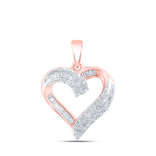 10kt Rose Gold Womens Baguette Diamond Heart Pendant 1/4 Cttw - 167566