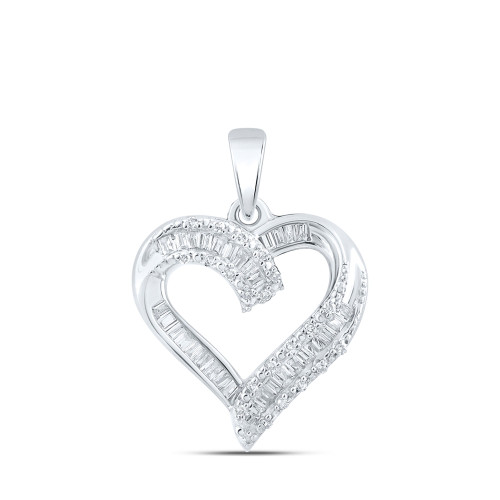 10kt White Gold Womens Baguette Diamond Heart Pendant 1/4 Cttw - 167565
