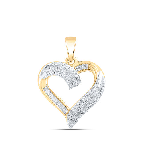 10kt Yellow Gold Womens Baguette Diamond Heart Pendant 1/4 Cttw - 167564