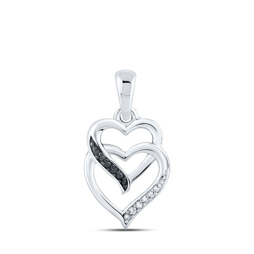 Sterling Silver Womens Round Diamond Double Heart Pendant 1/20 Cttw - 167563