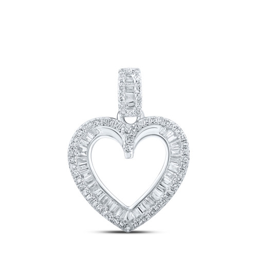 10kt White Gold Womens Round Diamond Heart Pendant 3/8 Cttw - 167562