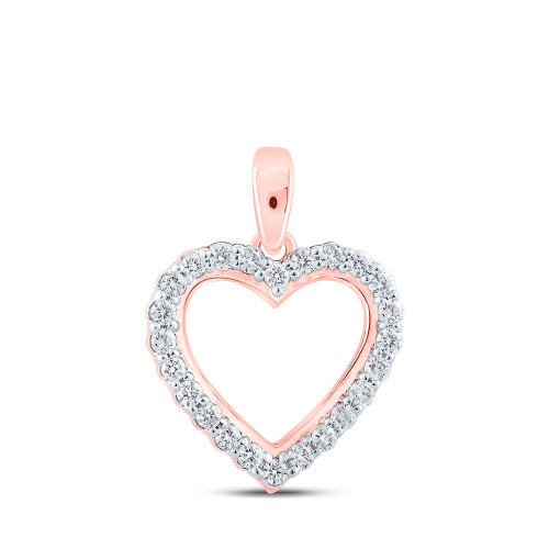 10kt Rose Gold Womens Round Diamond Heart Pendant 1/4 Cttw - 167556