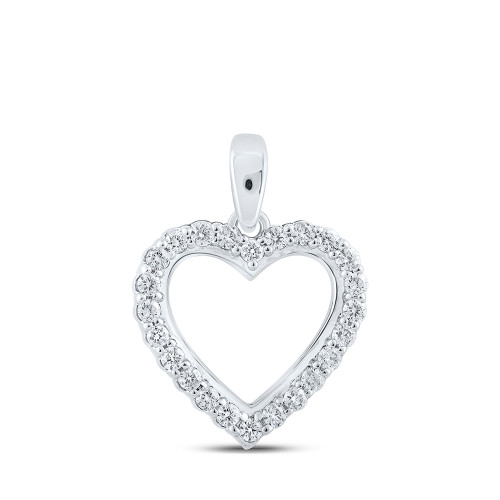 10kt White Gold Womens Round Diamond Heart Pendant 1/4 Cttw - 167555