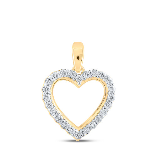 10kt Yellow Gold Womens Round Diamond Heart Pendant 1/4 Cttw - 167554