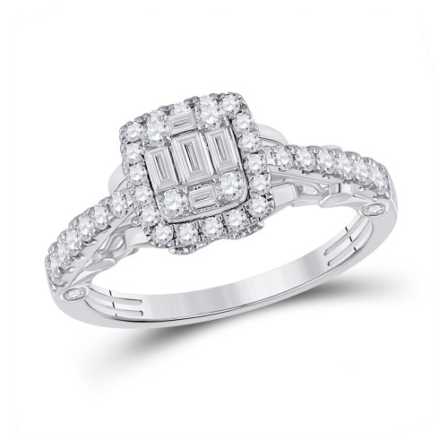 14kt White Gold Womens Baguette Diamond Square Ring 3/4 Cttw