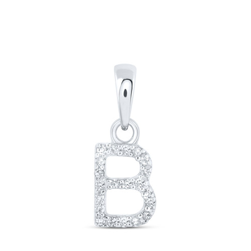 10kt White Gold Womens Round Diamond B Initial Letter Pendant 1/20 Cttw