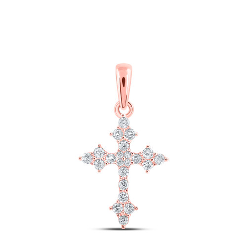 10kt Rose Gold Womens Round Diamond Cross Pendant 1/4 Cttw - 167398