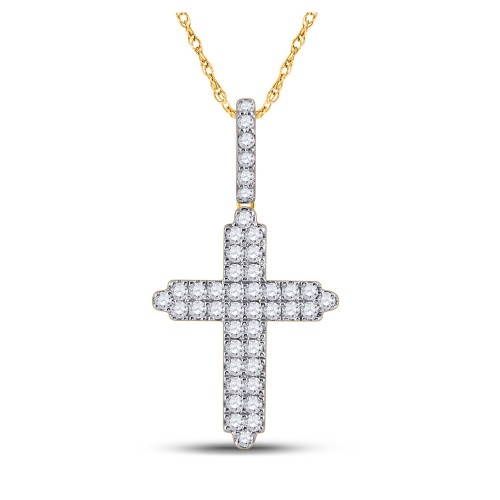 14kt Yellow Gold Mens Round Diamond Cross Charm Pendant 3/4 Cttw - 155316