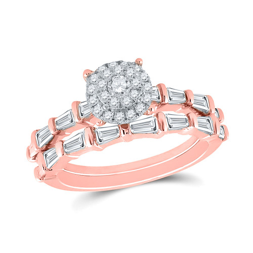 14kt Rose Gold Round Diamond Halo Bridal Wedding Ring Band Set 1 Cttw - 155354
