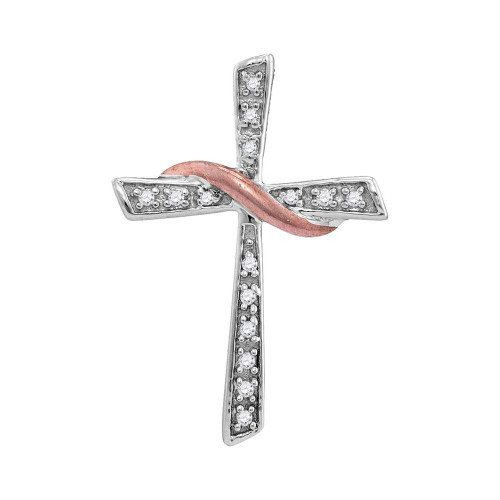 Sterling Silver Womens Round Diamond Christian Cross Pendant 1/20 Cttw