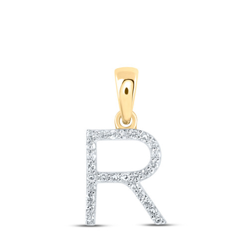 10kt Yellow Gold Womens Round Diamond R Initial Letter Pendant 1/10 Cttw - 169697