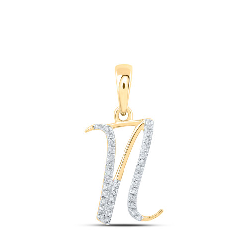 10kt Yellow Gold Womens Round Diamond N Initial Letter Pendant 1/10 Cttw - 169607