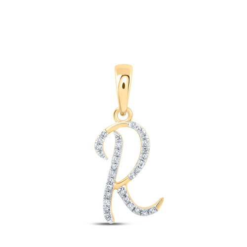10kt Yellow Gold Womens Round Diamond R Initial Letter Pendant 1/10 Cttw - 169619