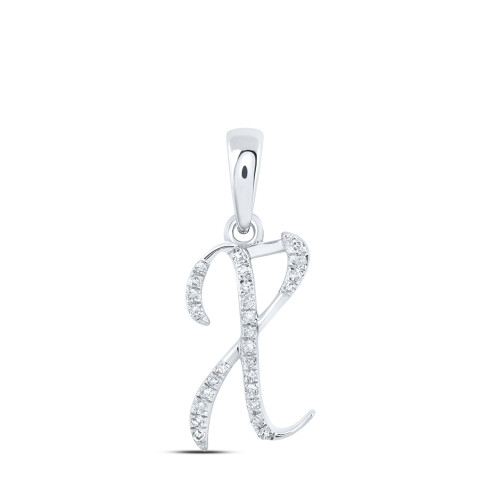 10kt White Gold Womens Round Diamond X Initial Letter Pendant 1/12 Cttw - 169638