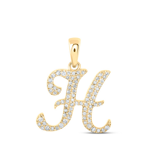 10kt Yellow Gold Womens Round Diamond H Initial Letter Pendant 1/5 Cttw - 169789