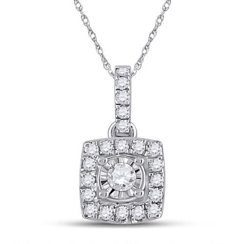 10kt White Gold Womens Round Diamond Square Pendant 1/6 Cttw - 155130