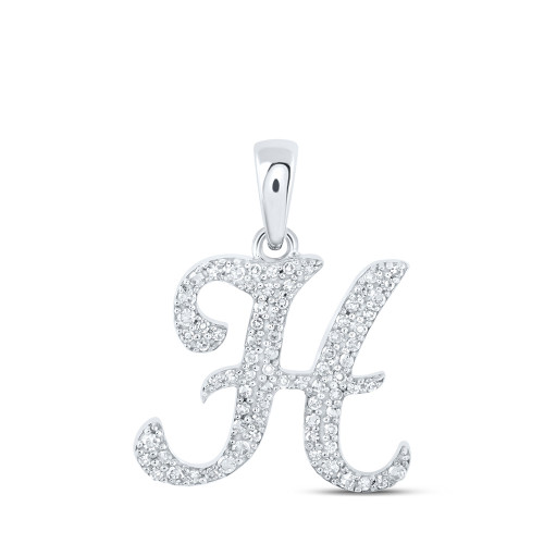 10kt White Gold Womens Round Diamond H Initial Letter Pendant 1/5 Cttw - 169790