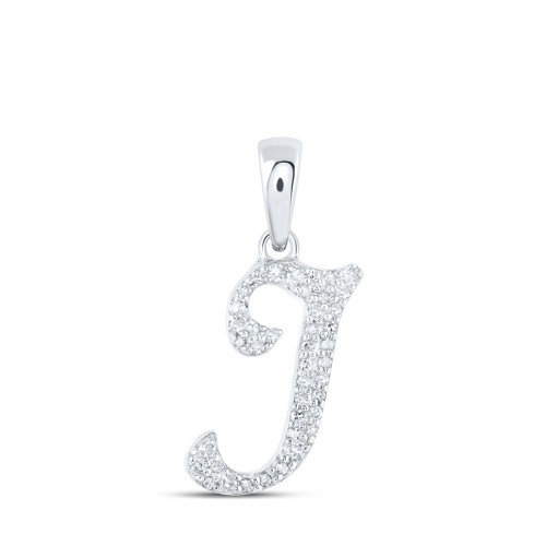 10kt White Gold Womens Round Diamond J Initial Letter Pendant 1/8 Cttw - 169796