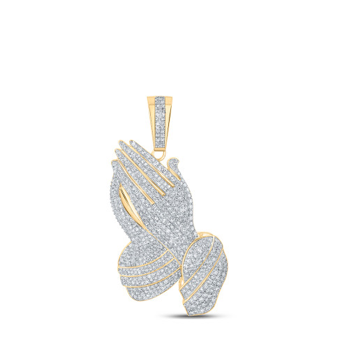 10kt Yellow Gold Mens Round Diamond Prayer Hands Charm Pendant 2-3/8 Cttw